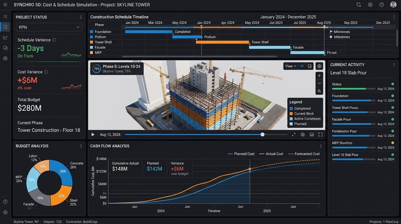 5D cost simulation dashboard